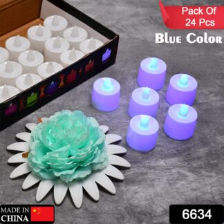 6634 Blue Flameless LED Tealights, Smokeless Plastic Decorative Candles - Led Tea Light Candle For Home Decoration (Pack Of 24)